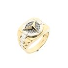 Image 1 of Bicolor Gold Mercedes Benz Men's Ring with Zirconia