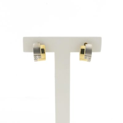 Image 1 of Two-tone gold hoop earrings with diamonds; Ø 13.3 mm