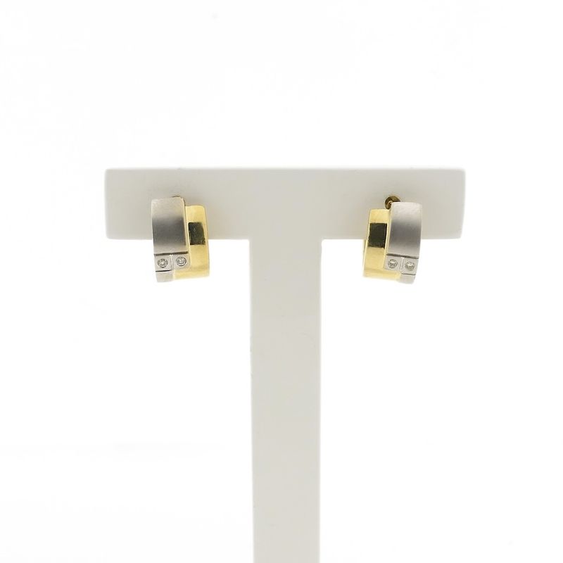 Image 1 of Two-tone gold hoop earrings with diamonds; Ø 13.3 mm