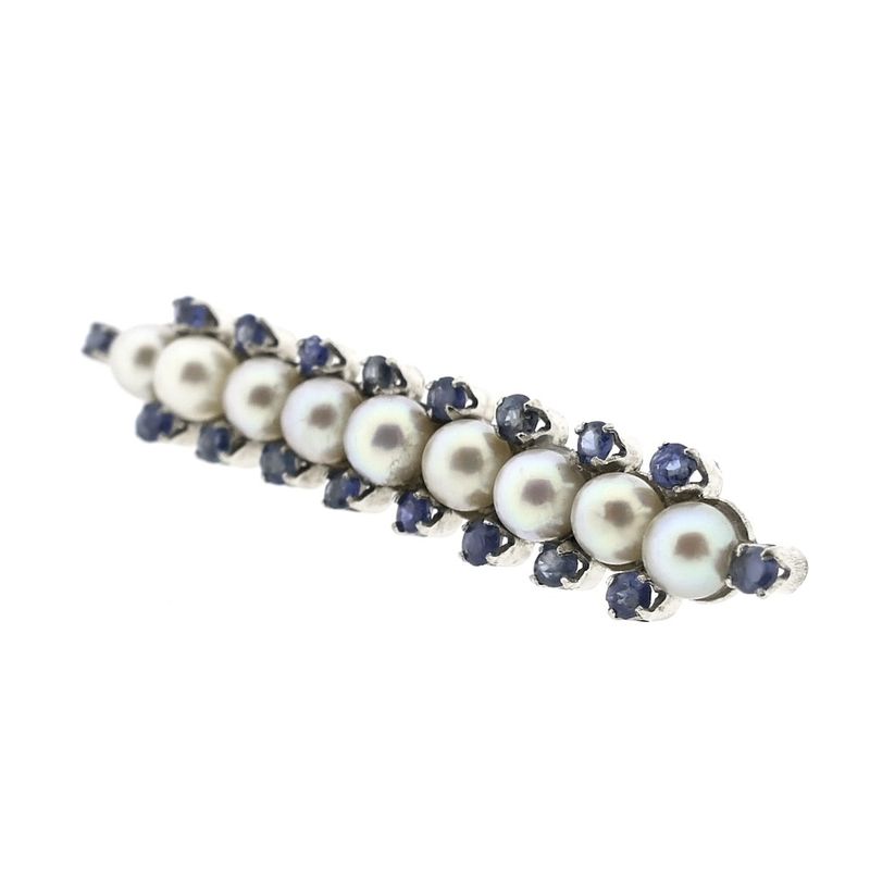Image 8 of Antique white gold brooch with pearl and sapphire