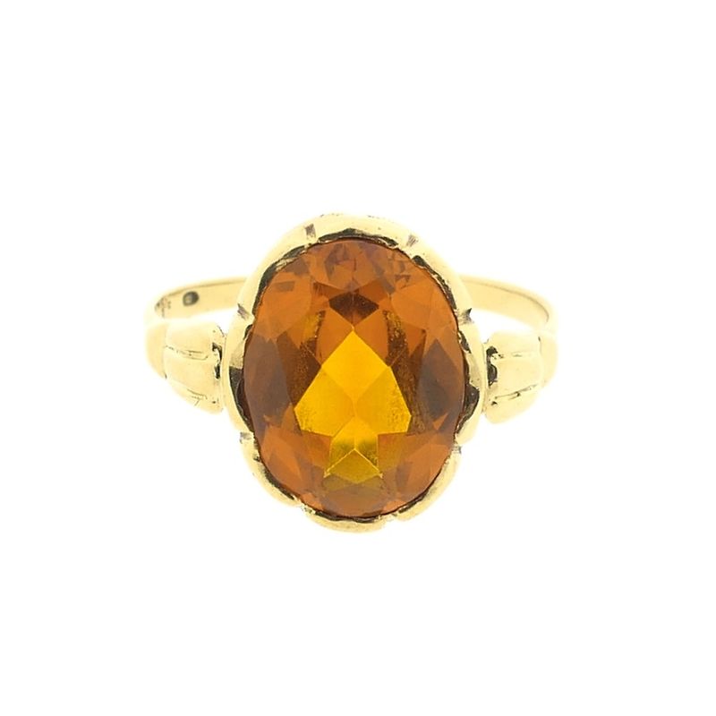 Image 9 of Gold ring set with synthetic orange gemstone