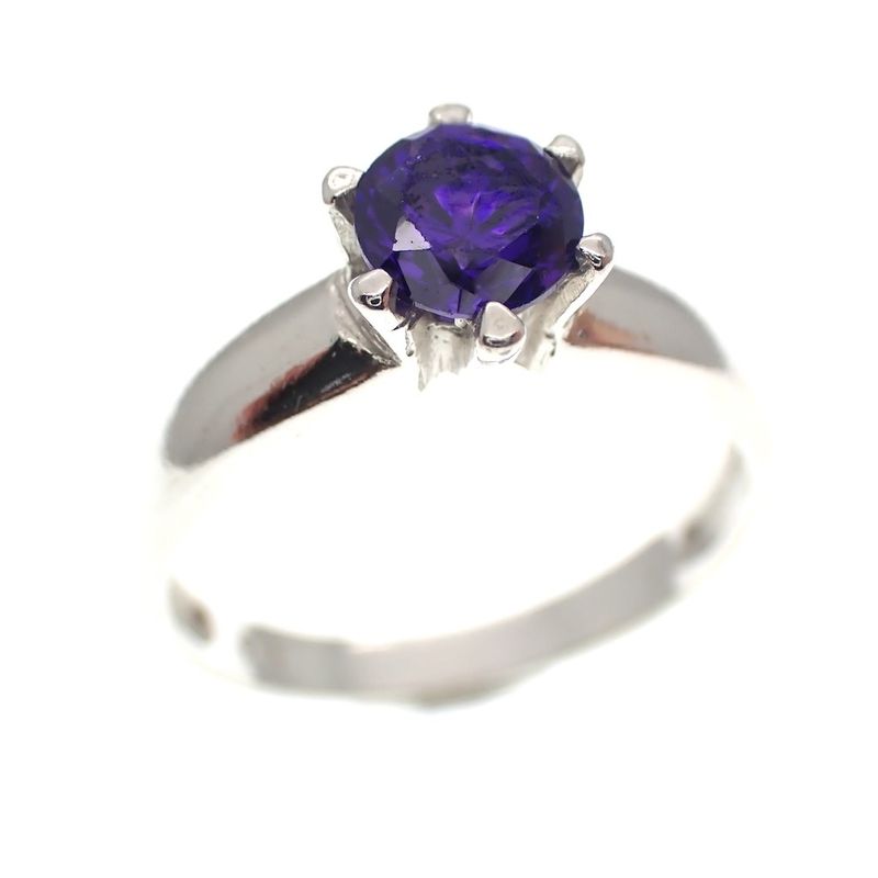 Image 1 of Silver solitaire ring with purple zirconia