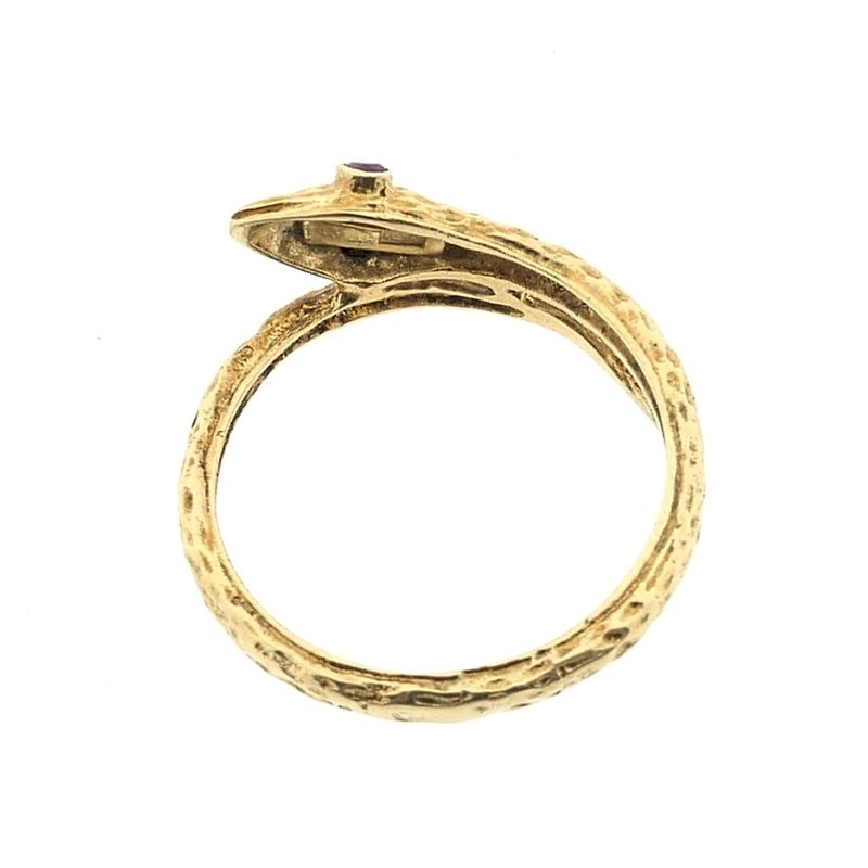 Image 3 of Gold ring; snake with ruby