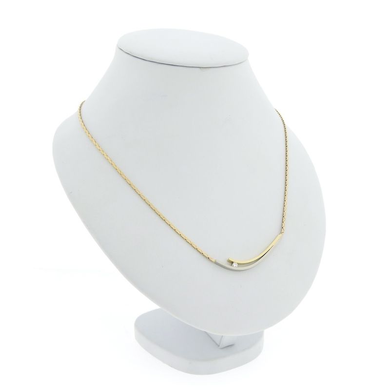 Image 3 of Two-tone gold cobra link necklace with a fixed pendant and diamond