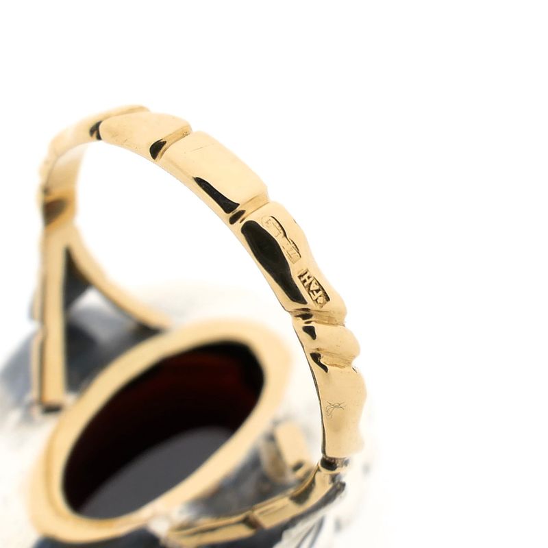 Image 6 of Gold and silver ring with garnet and diamonds; Approx. 0.20 ct.