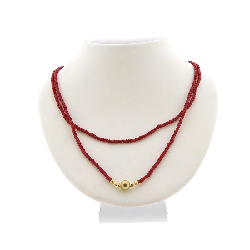Image 4 of Vintage red coral beaded necklace with gold clasp | 93 cm