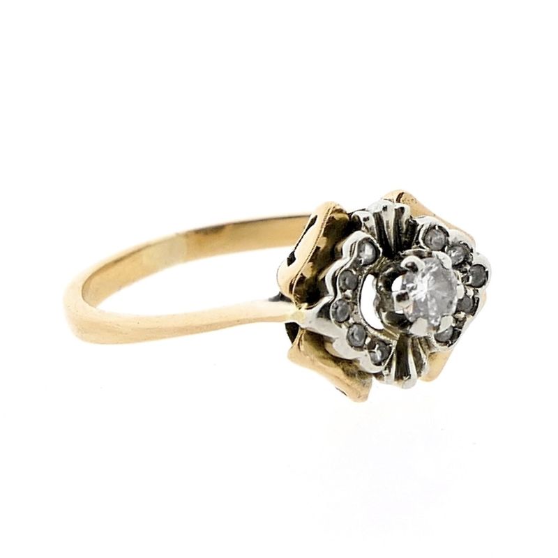 Image 5 of Vintage bicolor ring with zirconia and diamond 0.14 ct.