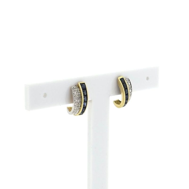 Image 3 of Gold earrings with sapphire and diamonds; 0.07 ct.
