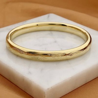 Image 2 of Gold Slave Bracelet with Engravings; Size M