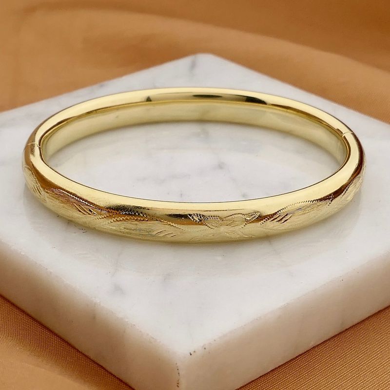 Image 2 of Gold Slave Bracelet with Engravings; Size M