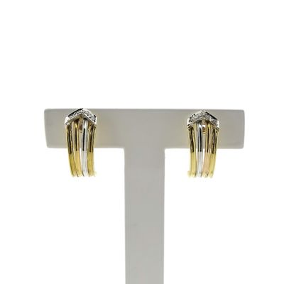 Image 1 of Tricolor gold stud earrings with diamond; 0.04 ct.