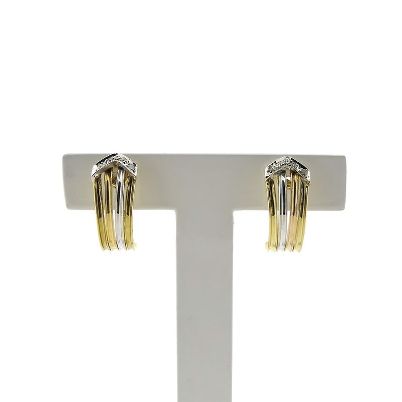 Image 1 of Tricolor gold stud earrings with diamond; 0.04 ct.