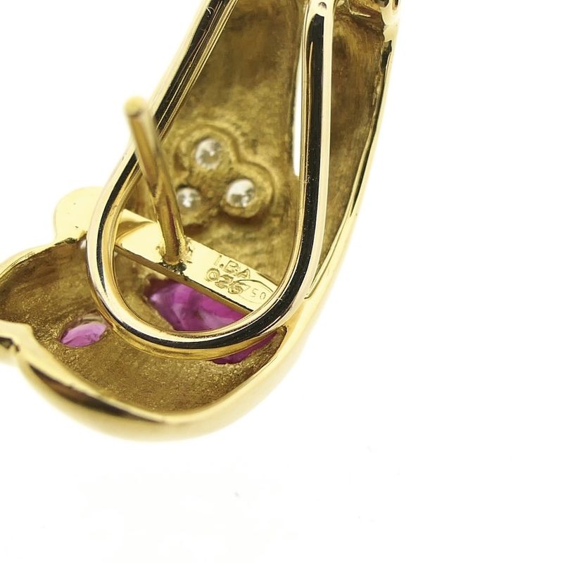 Image 7 of Vintage gold clip-on earrings with ruby ​​and diamond 0.25 ct.
