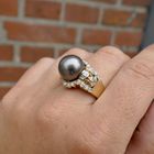 Image 2 of Gold ring with Tahitian pearl and diamond 0.46 ct.