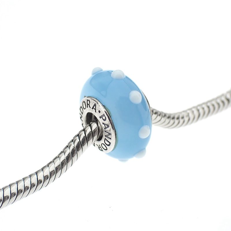 Image 2 of Pandora charm; Silver; Blue/White Seeing Spots