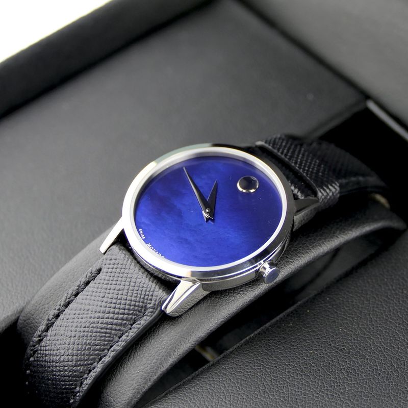Image 15 of Movado Museum Classic; Steel women's watch with blue 'Mother of Pearl' dial; 0607422