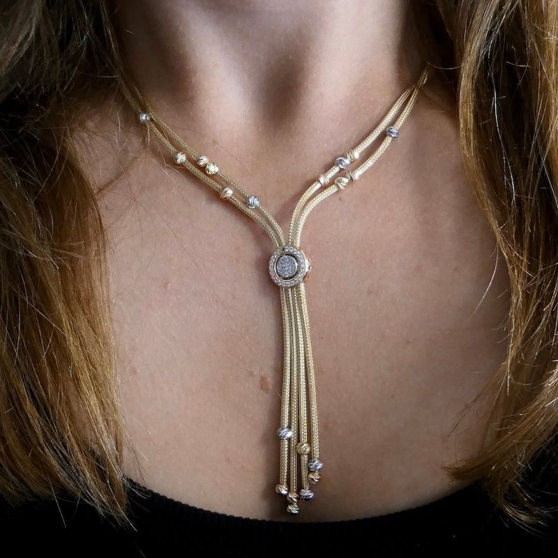 Afbeelding 9 van Tricolor gouden schakelketting met zirconia