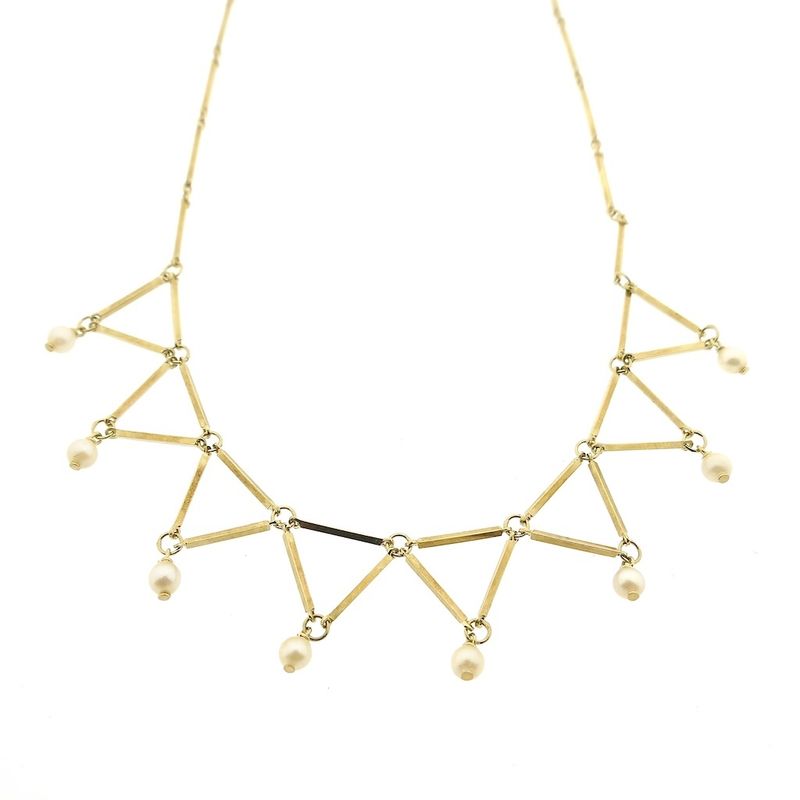 Image 7 of Gold bar necklace with pearls