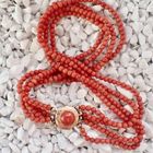 Image 4 of Blood coral bead necklace with gold clasp; Antique | 34 cm