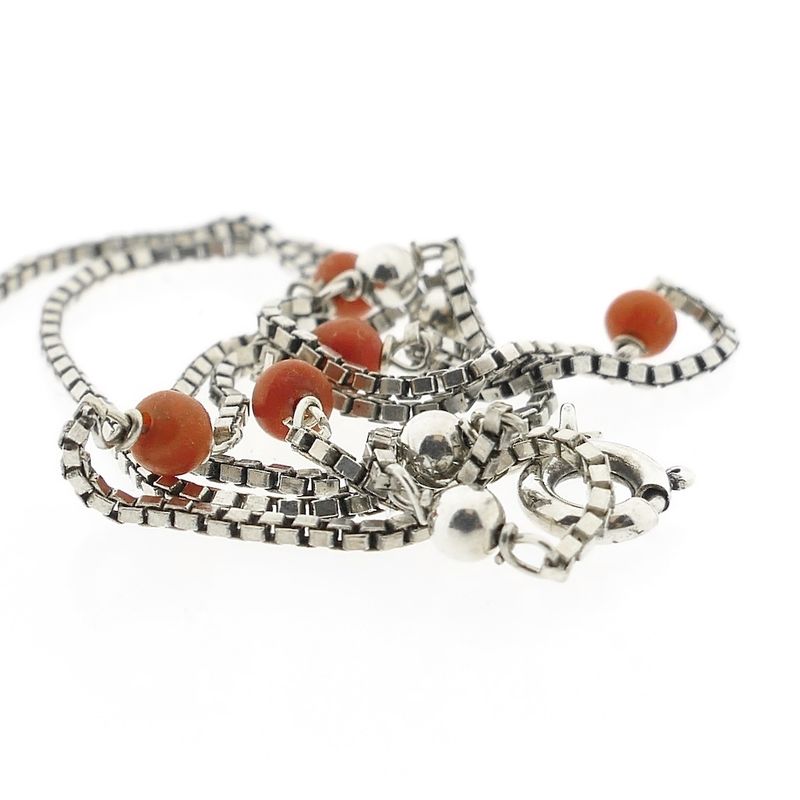 Image 9 of Silver Venetian link necklace with blood coral | 39.5 cm