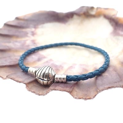 Image 2 of Pandora Moments turquoise braided leather bracelet with shell clasp; Silver; | 20 cm