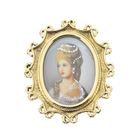 Image 1 of Vintage gold pendant/brooch with painted portrait and diamond 0.010 ct.