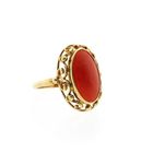 Image 4 of Vintage Gold Ring with Blood Coral; 14 Karat; Size 19