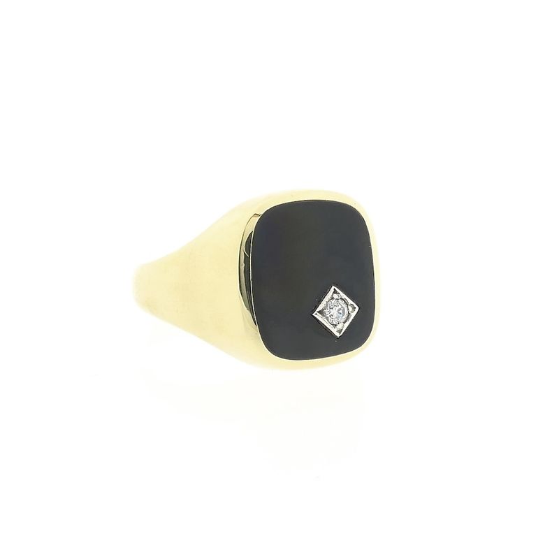 Image 7 of Gold men's signet ring with onyx and zirconia