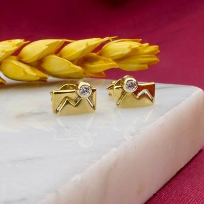 Gold stud earrings with zirconia Image 2 of Gold stud earrings with zirconia