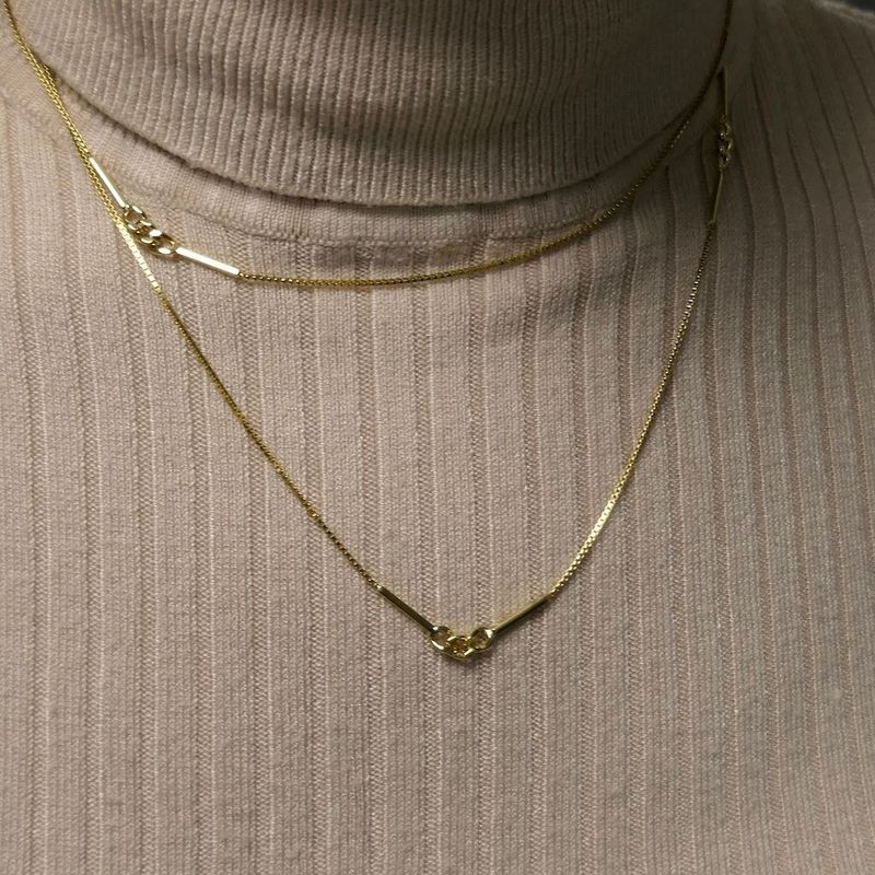 Image 9 of Long gold Venetian link chain/sautoir with bars