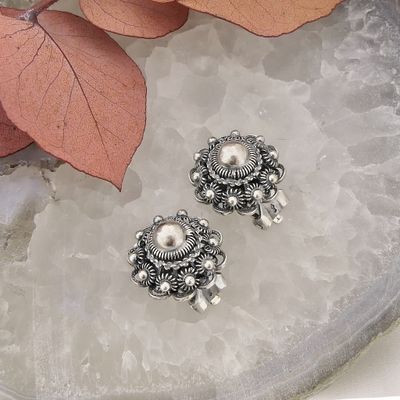 Image 2 of Silver clip-on earrings with a Zeeland button | Antique