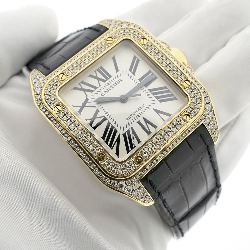 Image 16 of Cartier Santos 100 XL Automatic 2732 - W20071Y1; 18k gold watch with diamond setting
