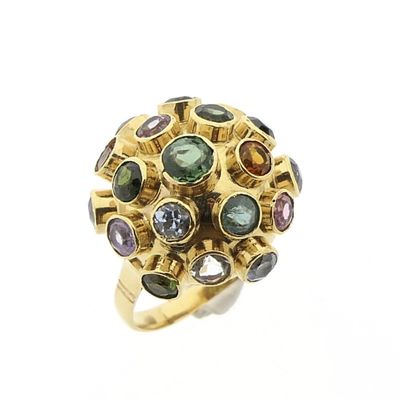 18 carat gold Sputnik ring with colored stones Image 1 of 18 carat gold Sputnik ring with colored stones