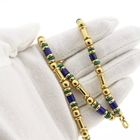 Afbeelding 7 van Gouden ketting met lapis lazuli en malachiet | 43,5 cm