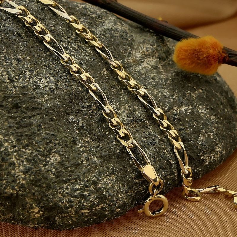 Image 2 of Two-tone gold Figaro link bracelet; 20 cm