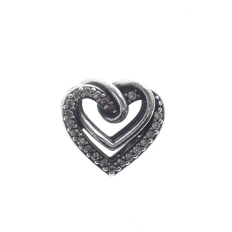 Image 1 of Pandora Moments charm; Silver; Sparkling Entwined Hearts
