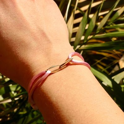 Image 2 of Forever Knots® Handmade Pink Satin Bracelet with Gold Link