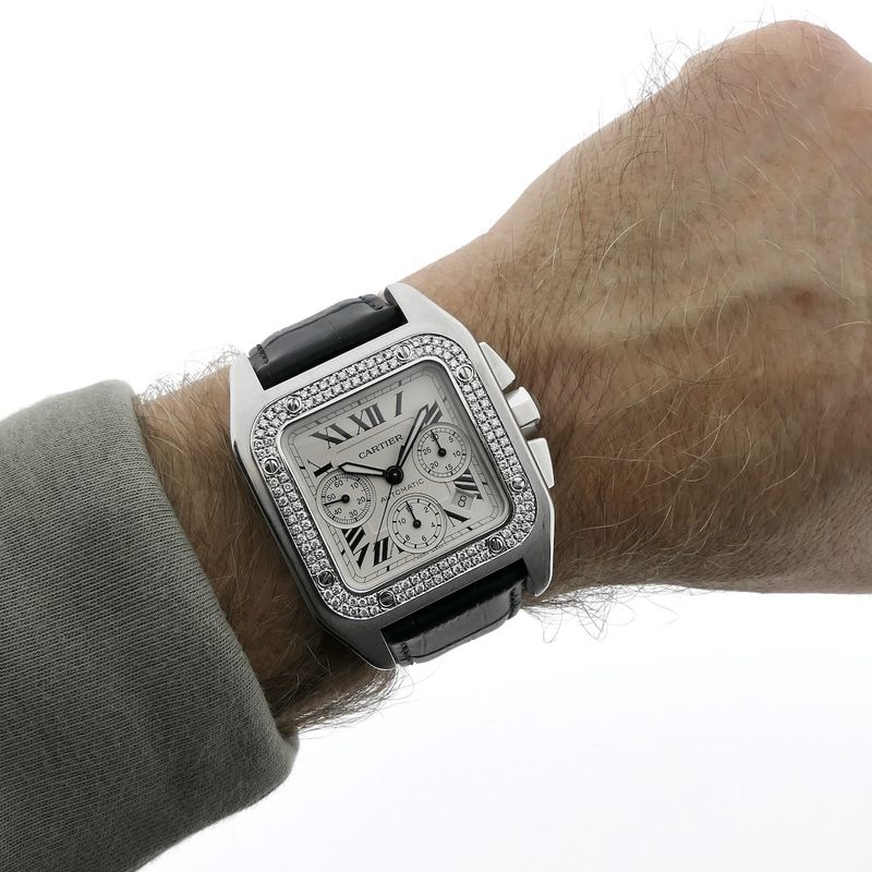 Image 9 of Cartier Santos 100 XL Chronograph 2740; Automatic watch with diamonds