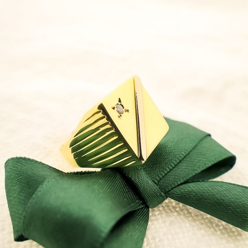 Image 2 of Vintage gold signet ring with diamond 0.05 ct.