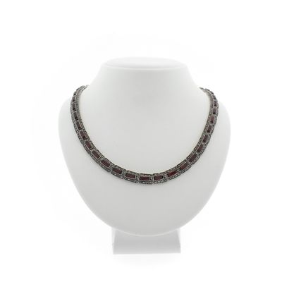 Image 1 of Vintage silver necklace with garnet and marcasite | 46 cm