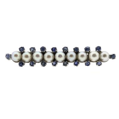 Image 1 of Antique white gold brooch with pearl and sapphire