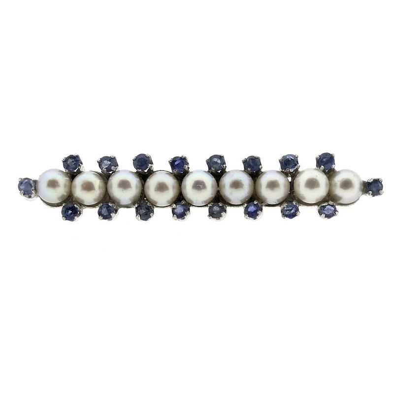 Image 1 of Antique white gold brooch with pearl and sapphire