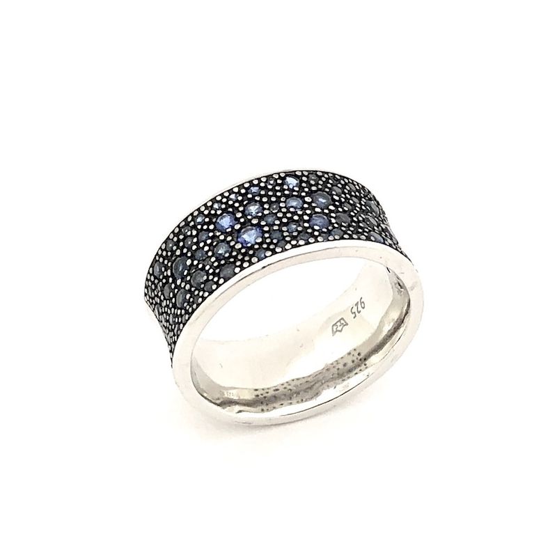 Image 1 of Silver ring with blue zirconia stones