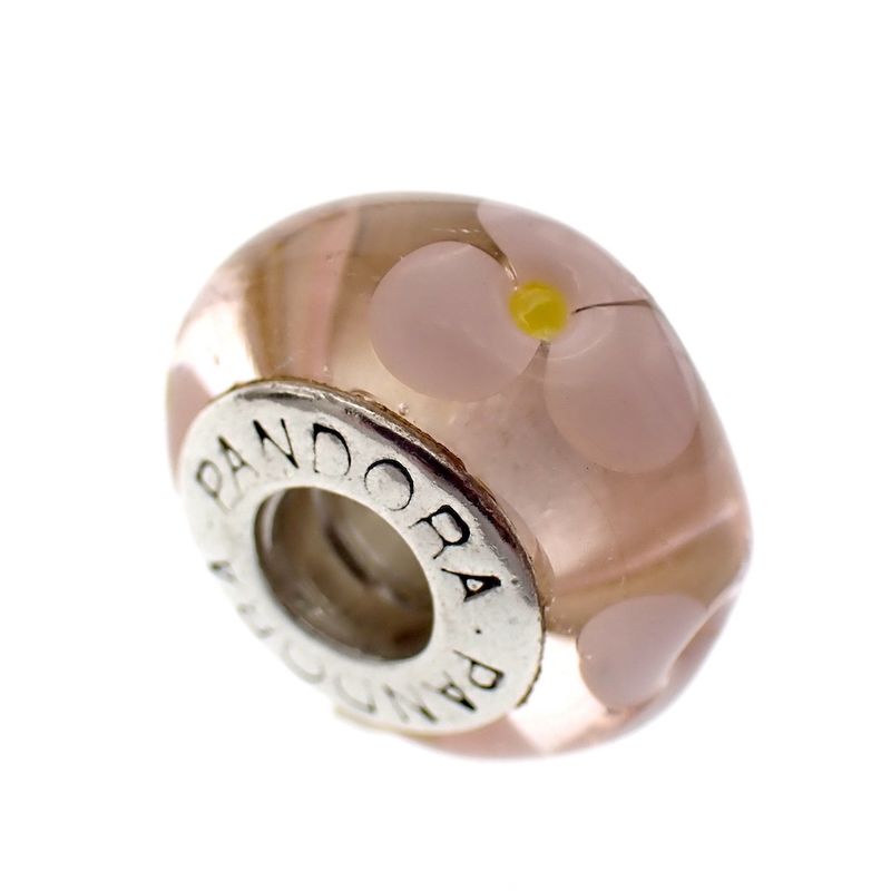 Image 1 of Pandora charm; Silver; Pink Glass Water Lily