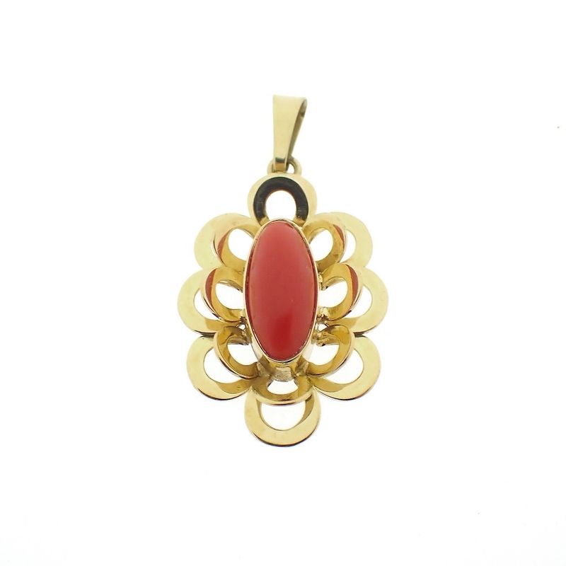 Image 1 of Gold pendant with blood coral | Vintage/antique