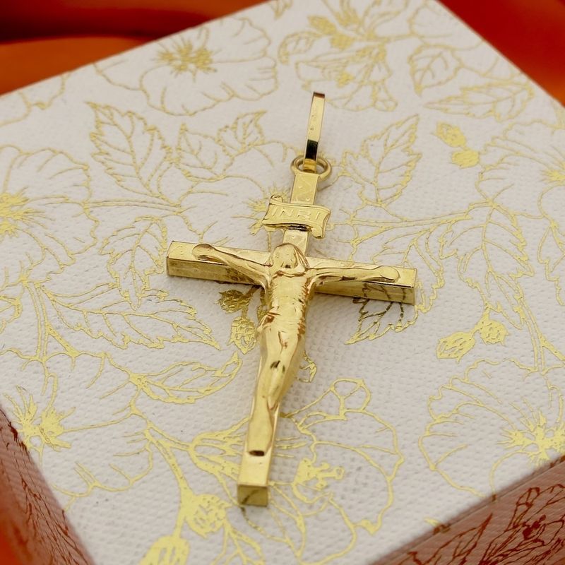 Image 7 of Gold pendant of a cross with corpus; INRI