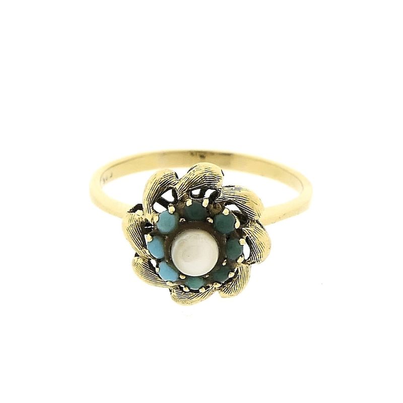 Image 7 of Vintage gold ring with turquoise and pearl