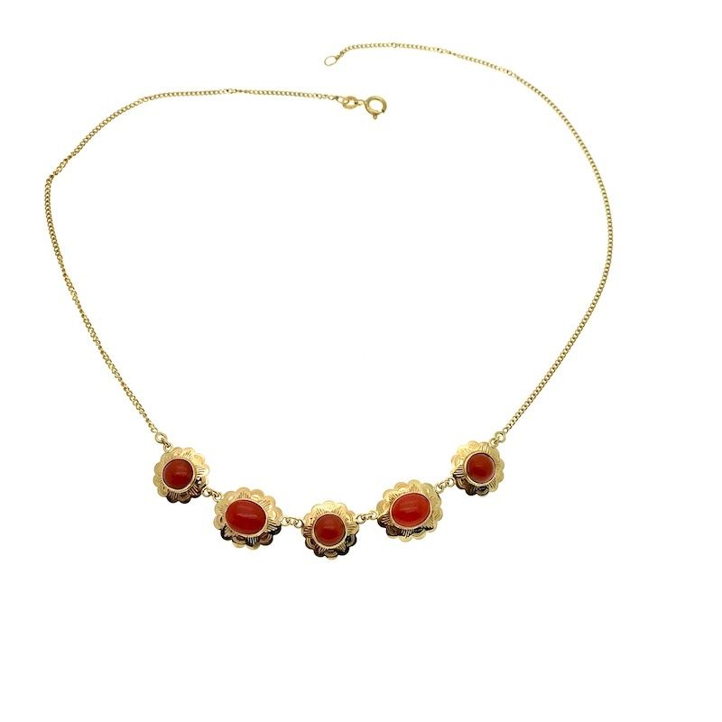 Image 4 of Vintage gold necklace with red coral | 43 cm