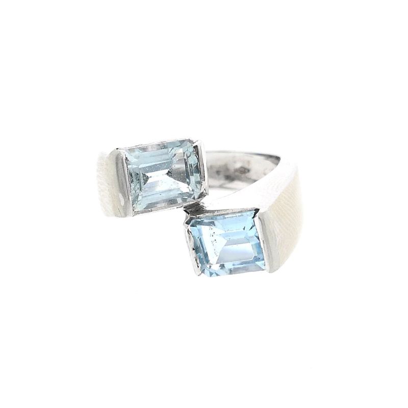 Image 3 of 18K White Gold Toi et Moi Ring with Aquamarine