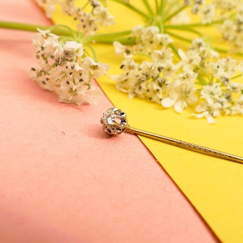 Image 2 of Two-tone gold lapel pin, tie pin with diamond | 0.08 ct.